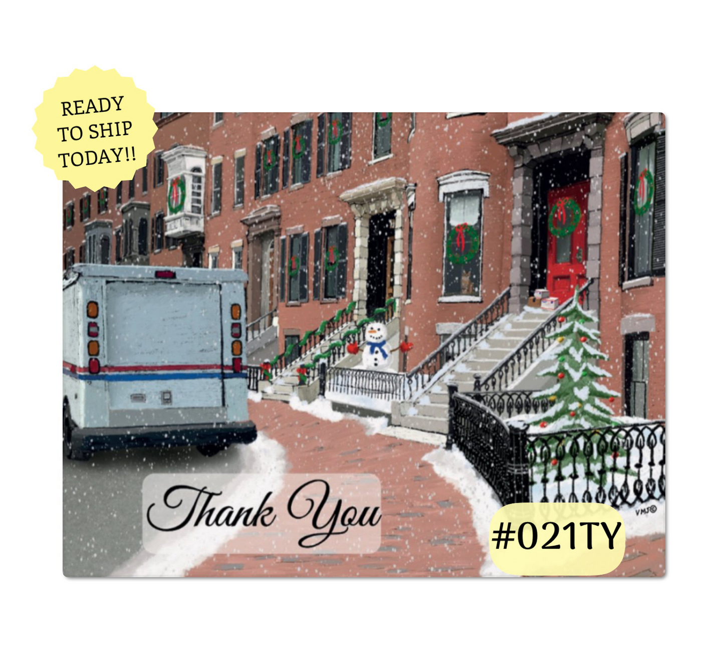 #021TY Brownstone City Scene Letter Carrier Thank You Post Cards, postal postcards, Mail Carrier