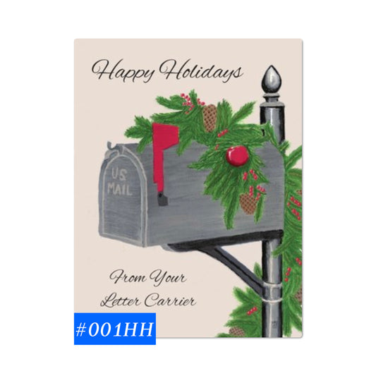 #001HH Mailbox Letter Carrier Happy Holidays Postcards, postal postcards, Mail Carrier, Letter Carrier