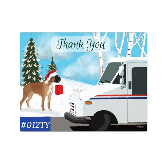 #012TY Winter holiday scene with dog Letter Carrier Thank You Post Cards, postal postcards, Mail Carrier