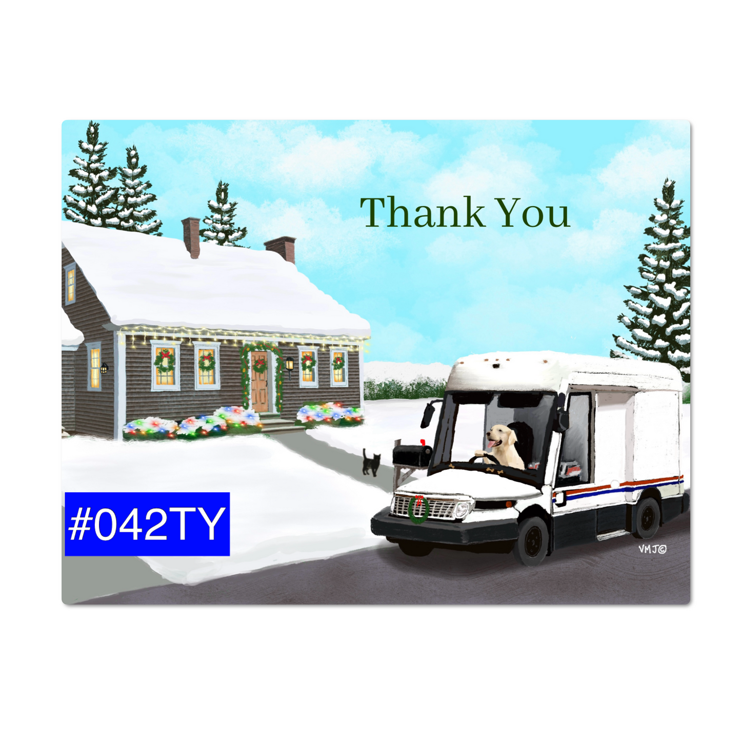 #042TY NGDV Cold Climate style, Dog Driving Mailtruck, Letter Carrier Thank You Post Cards, packs of 50 or 100 postcards,Mail Carrier,