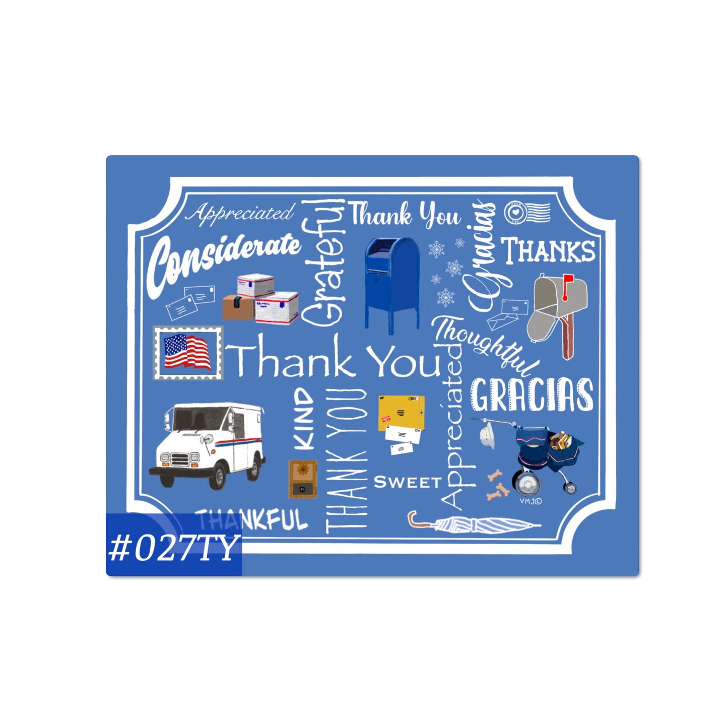 #027TY Many Thanks Postal Themed Thank You Postcards, blank backside