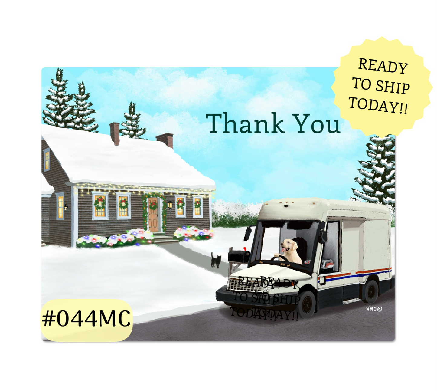 #042TY NGDV Cold Climate style, Dog Driving Mailtruck, Letter Carrier Thank You Post Cards, packs of 50 or 100 postcards,Mail Carrier,