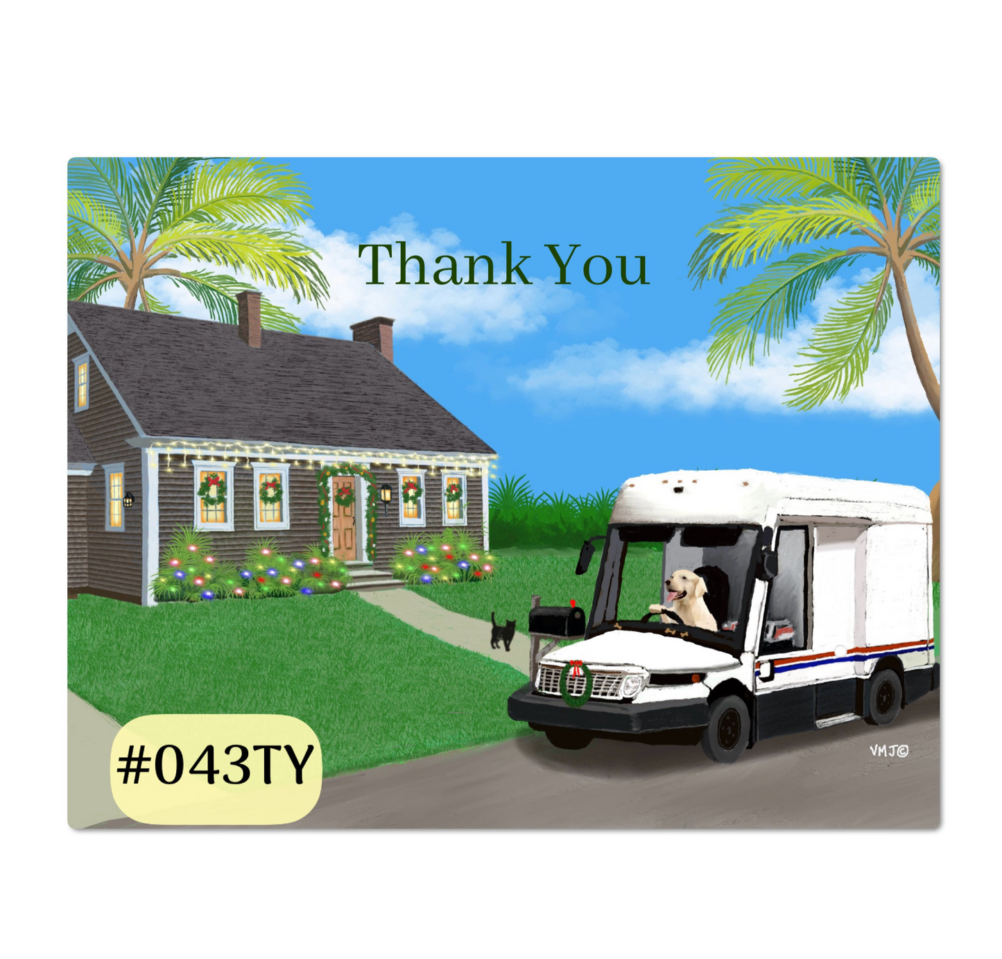 #043TY NGDV Hot Climate style, Dog Driving Mailtruck, Letter Carrier Thank You Post Cards, packs of 50 or 100 postcards,Mail Carrier,