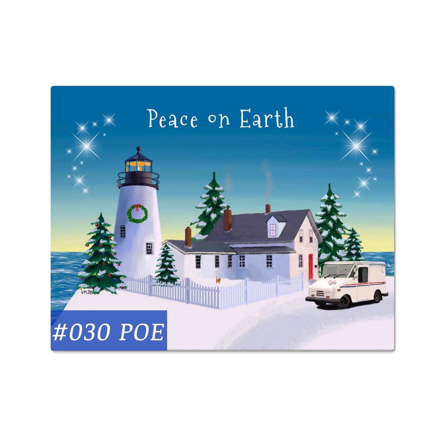 #030POE Lighthouse Peace on Earth , Letter Carrier Holiday postcards, mail carrier