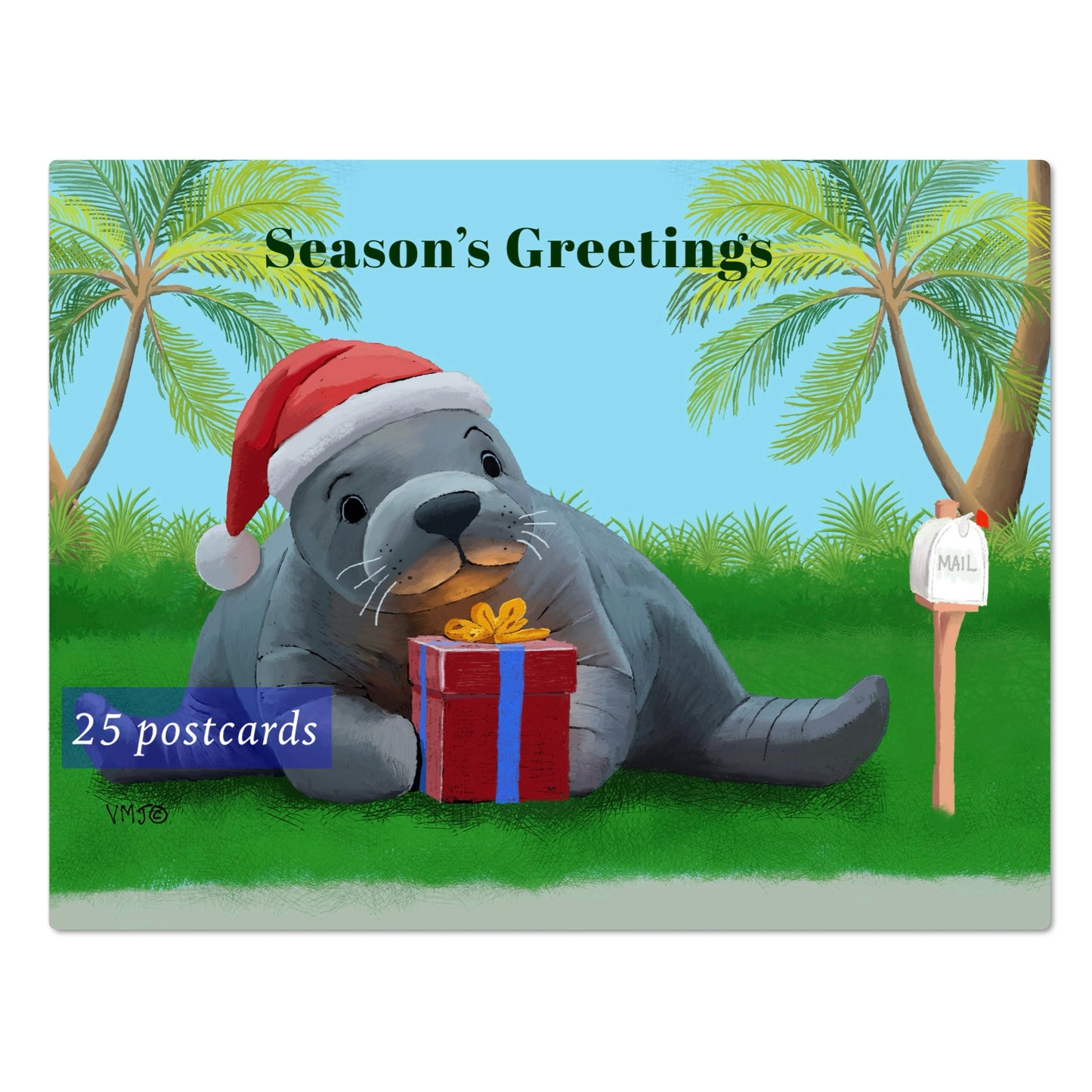 #040SG Manatee/Sea Lion, Season’s Greetings Postcards, Holiday postal postcards Letter Carrier, Mail Carrier