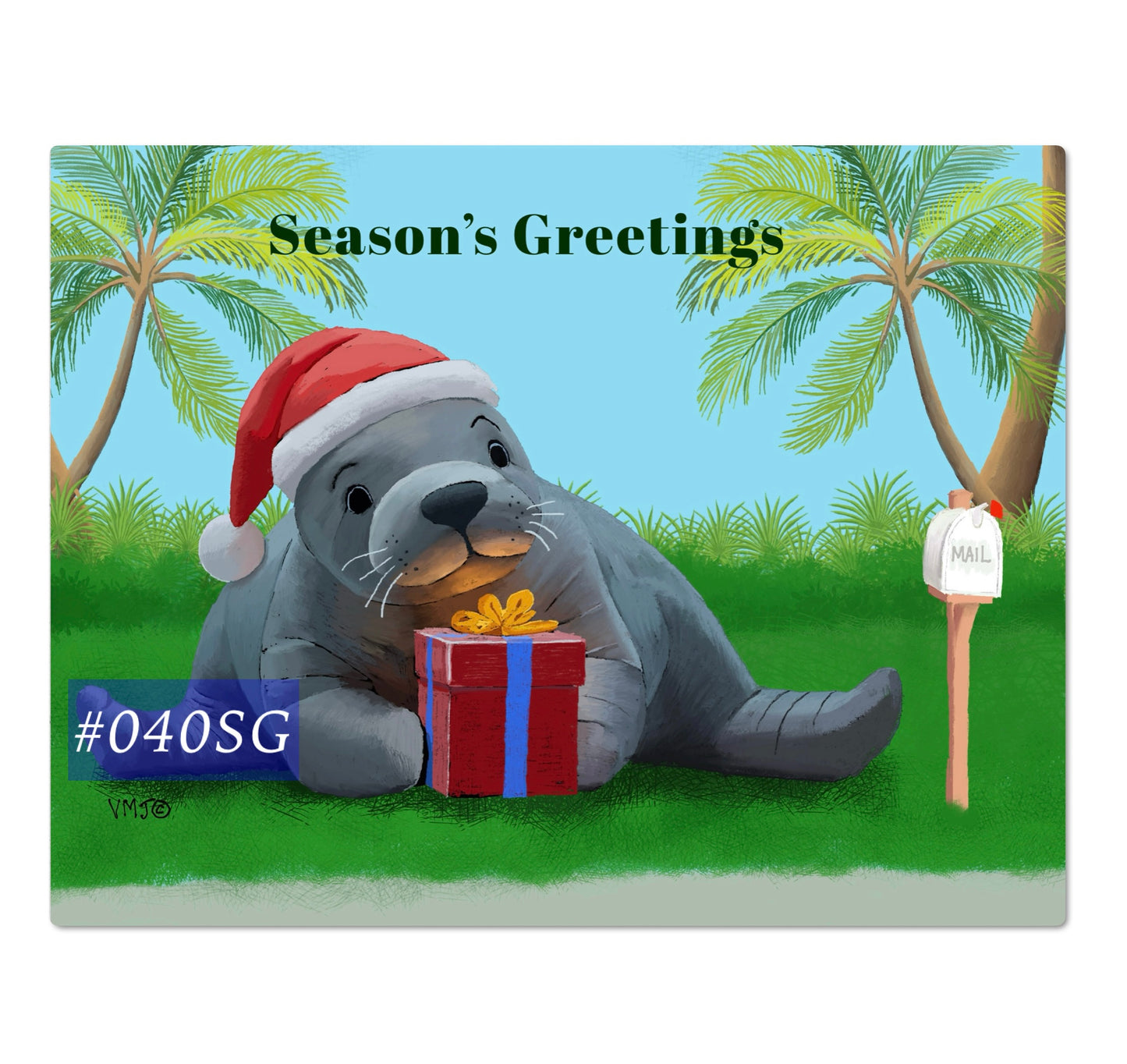 #040SG Manatee/Sea Lion, Season’s Greetings Postcards, Holiday postal postcards Letter Carrier, Mail Carrier