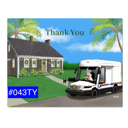 #043TY NGDV Hot Climate style, Dog Driving Mailtruck, Letter Carrier Thank You Post Cards, packs of 50 or 100 postcards,Mail Carrier,